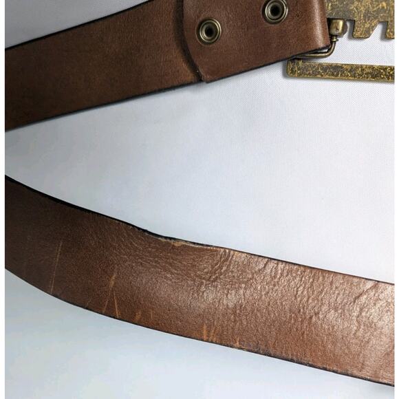 Vintage Vans otw Skater Metal Belt Buckle Vans Leather Belt Brown Embossed Logo - Picture 6 of 7